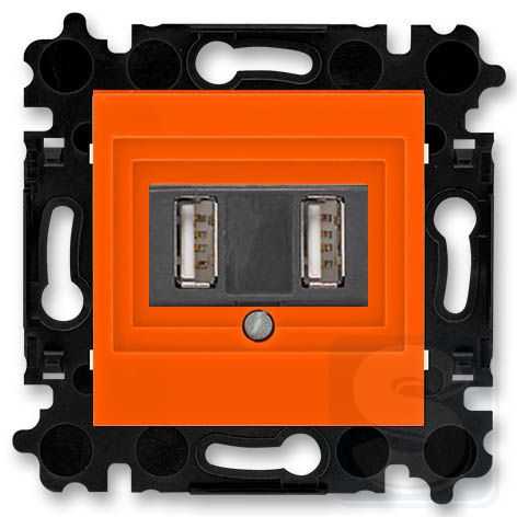 Двойная USB розетка ABB Levit оранжевый-дымчатый